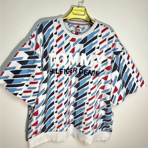 Tommy Hilfiger Denim Stretch Geometric-Print Logo Print Sweatshirt Heavy Thick - Picture 3 of 8